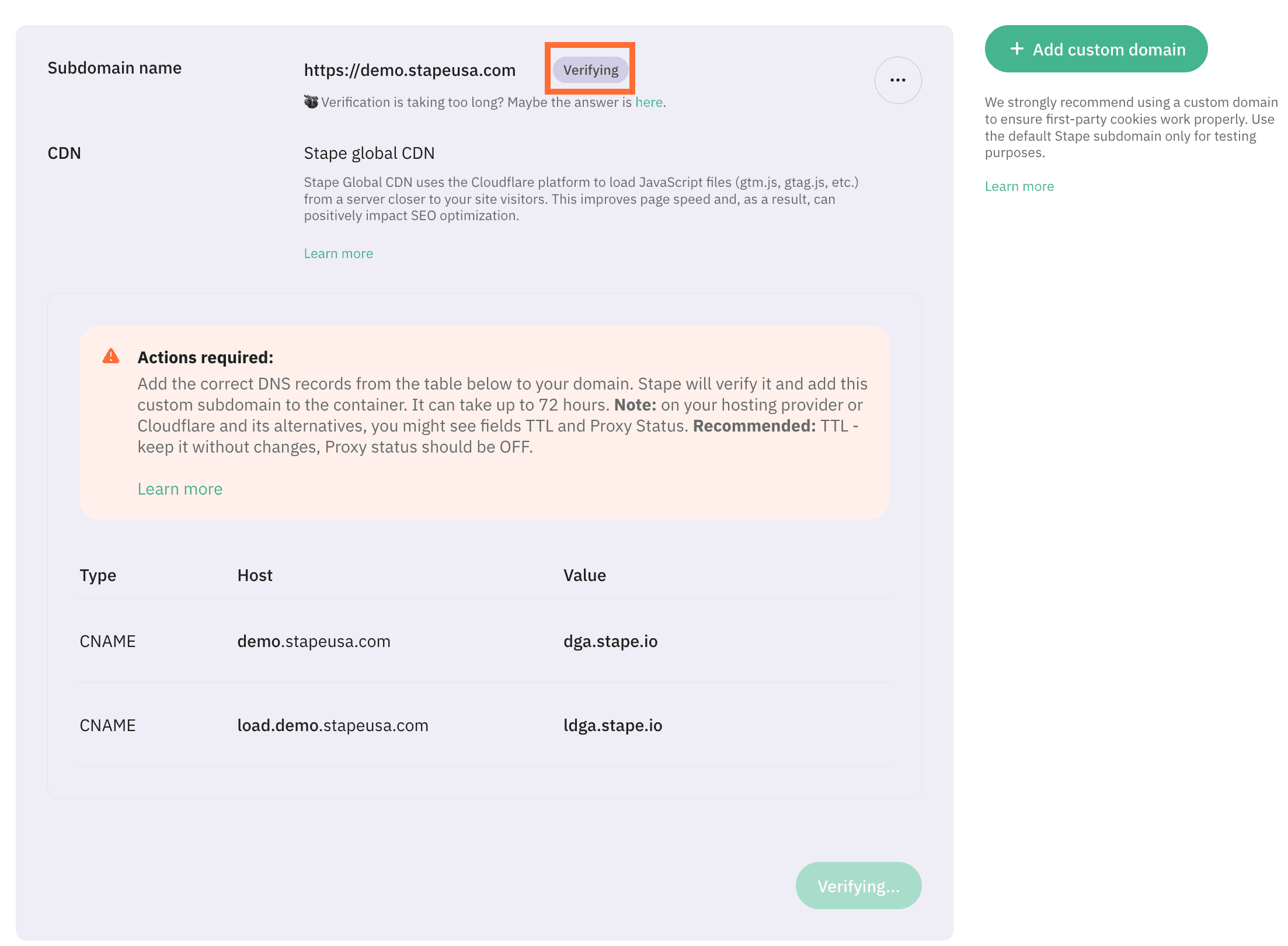 Wait for the container status to change from Verifying to Ready