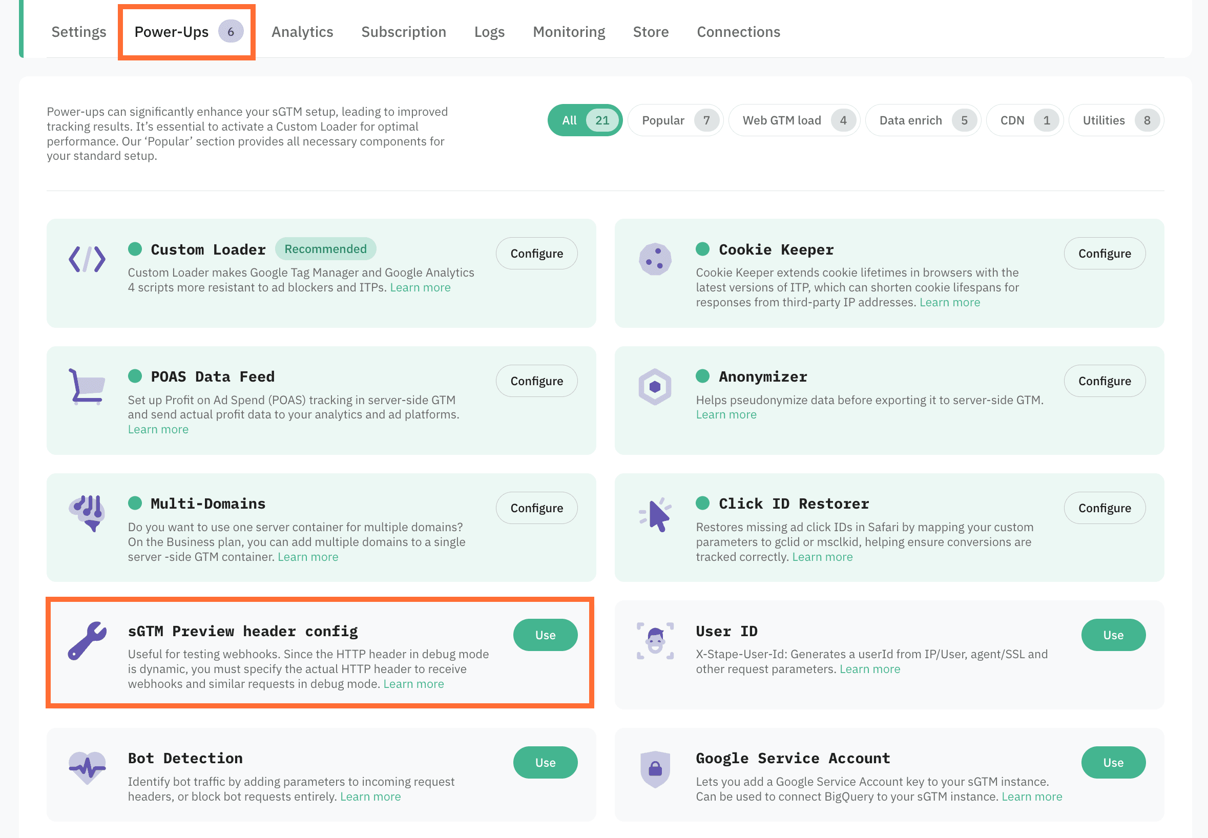 sGTM Preview header config 