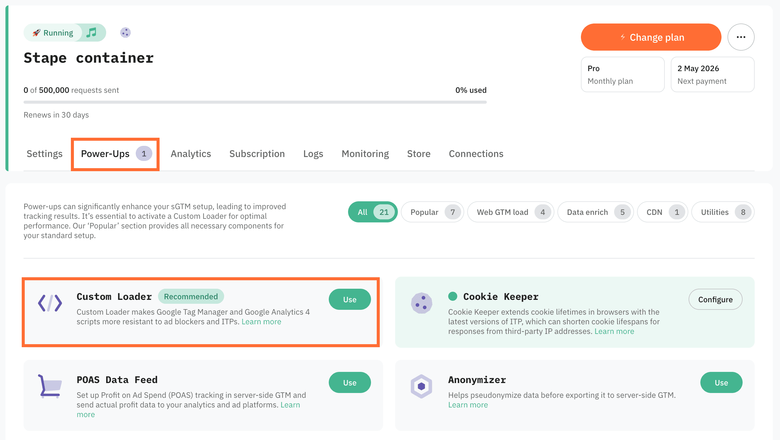 Go to Power-ups and click Use next to the Custom Loader panel