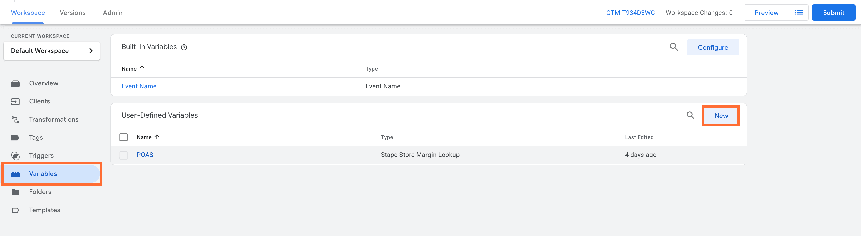 Click Variables and click New