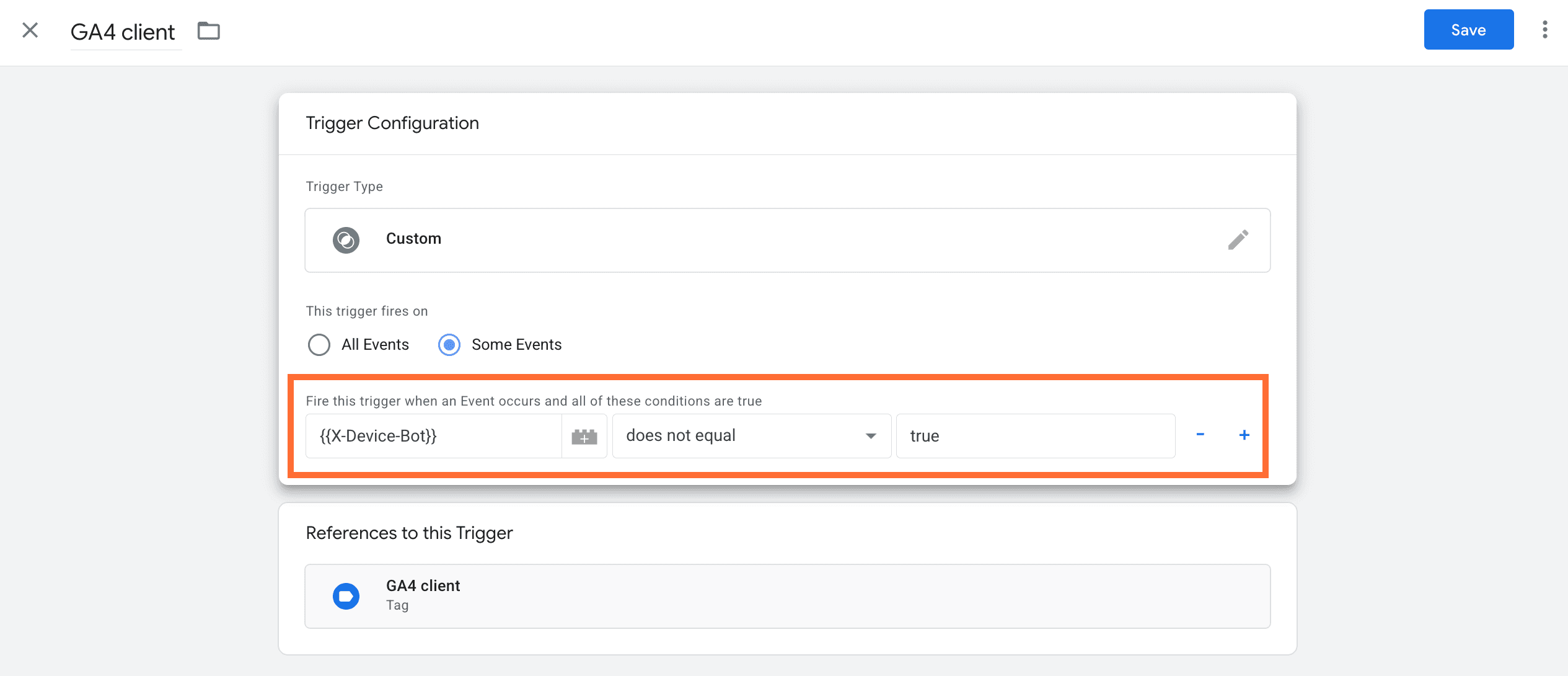 Add this variable as an additional condition to your GA4 trigger