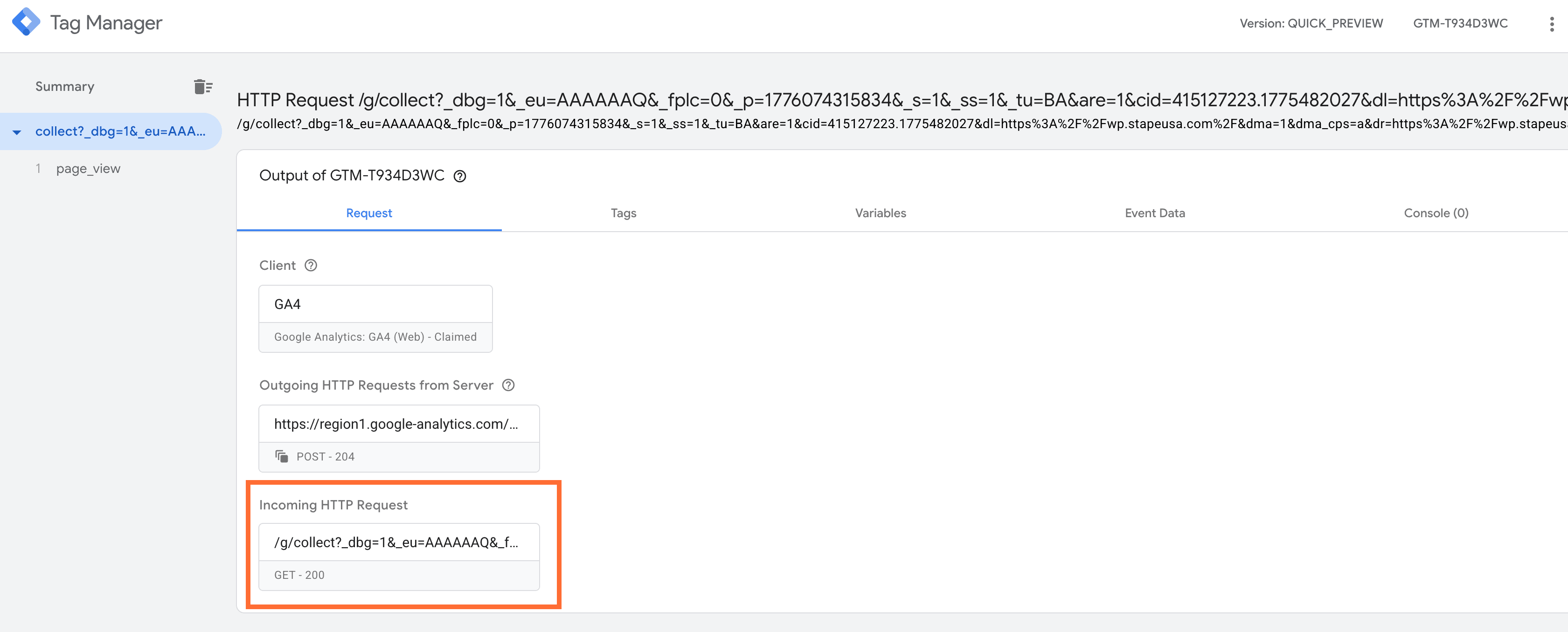 Incoming HTTP Request