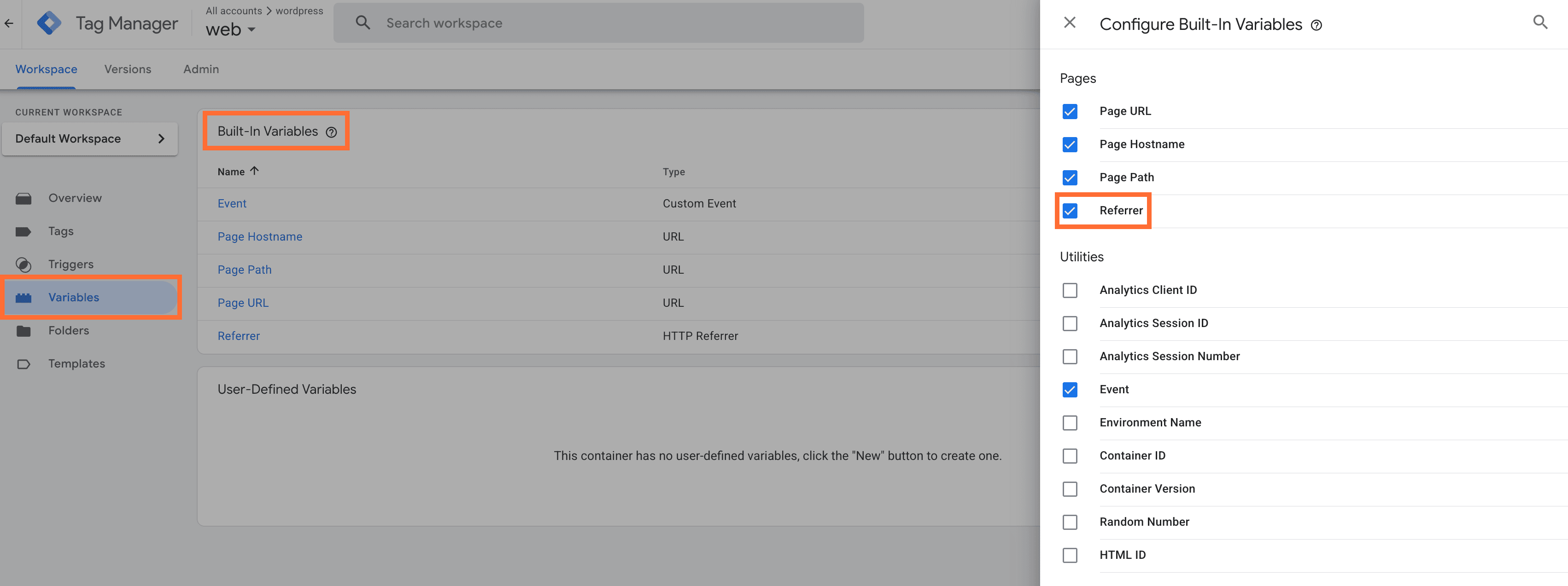 enable the Referrer variable