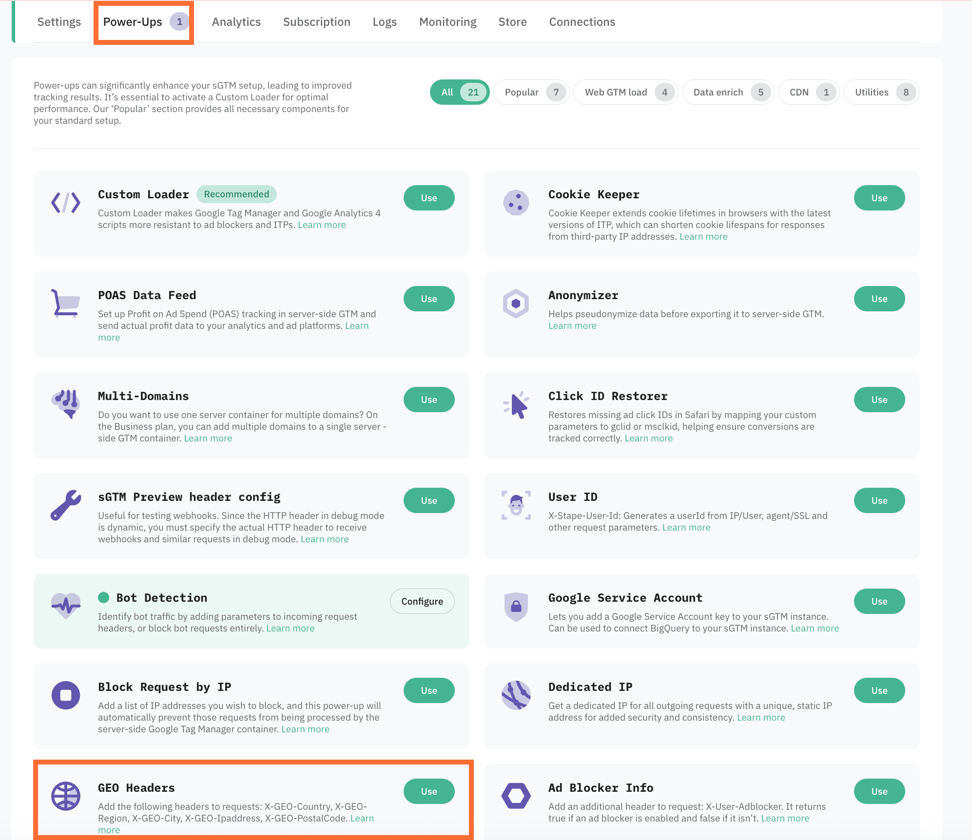 The Use button next to the GEO Headers panel