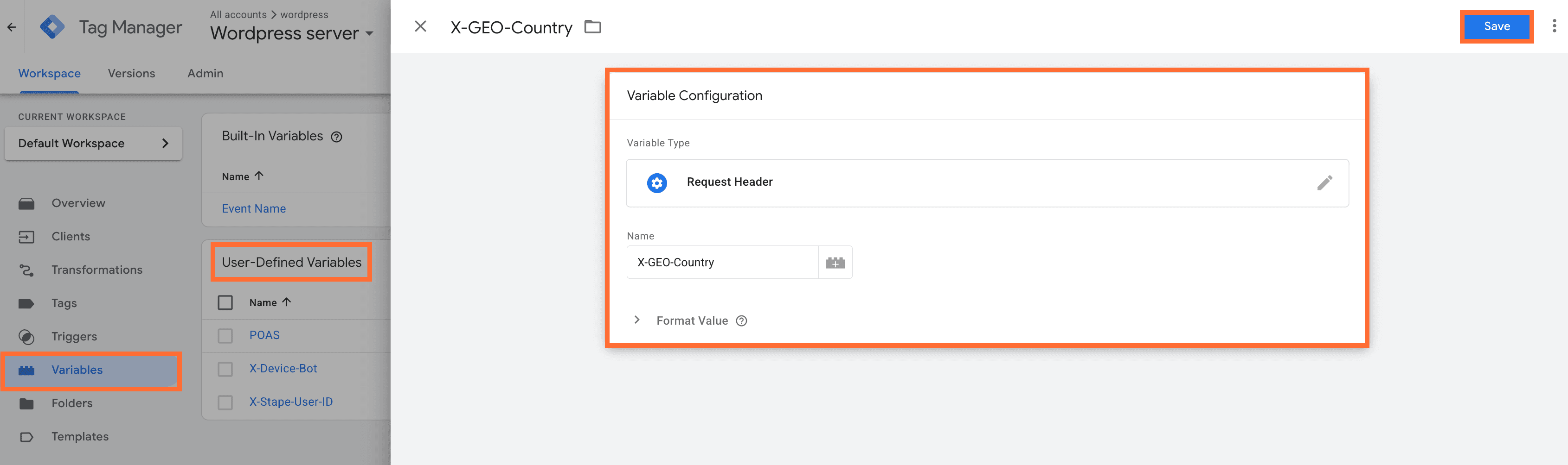 Create a Request Header variable