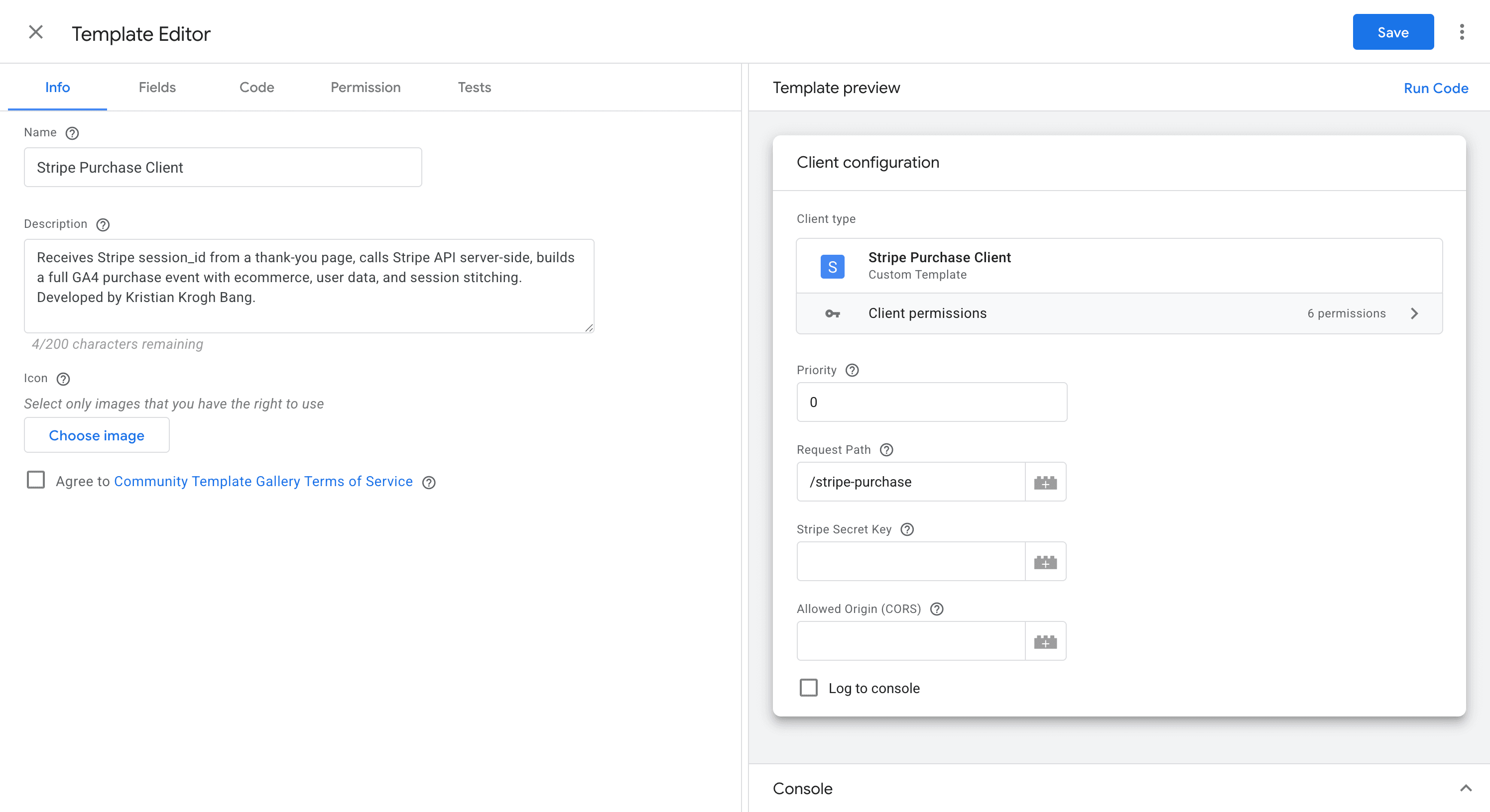 Import the template to sGTM