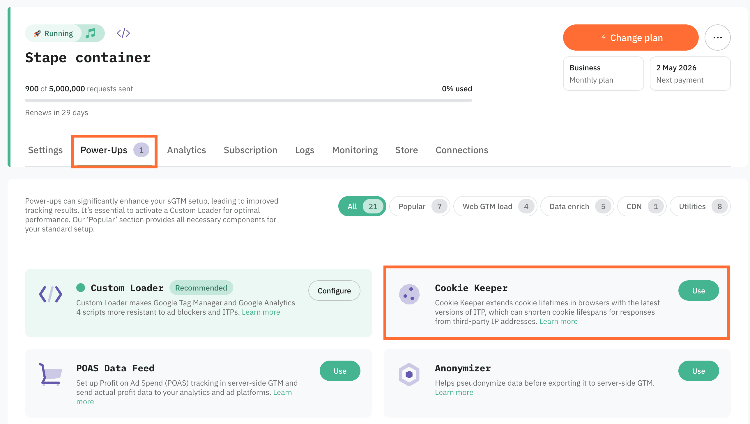 Go to Power-ups and click Use next to the Cookie Keeper panel.