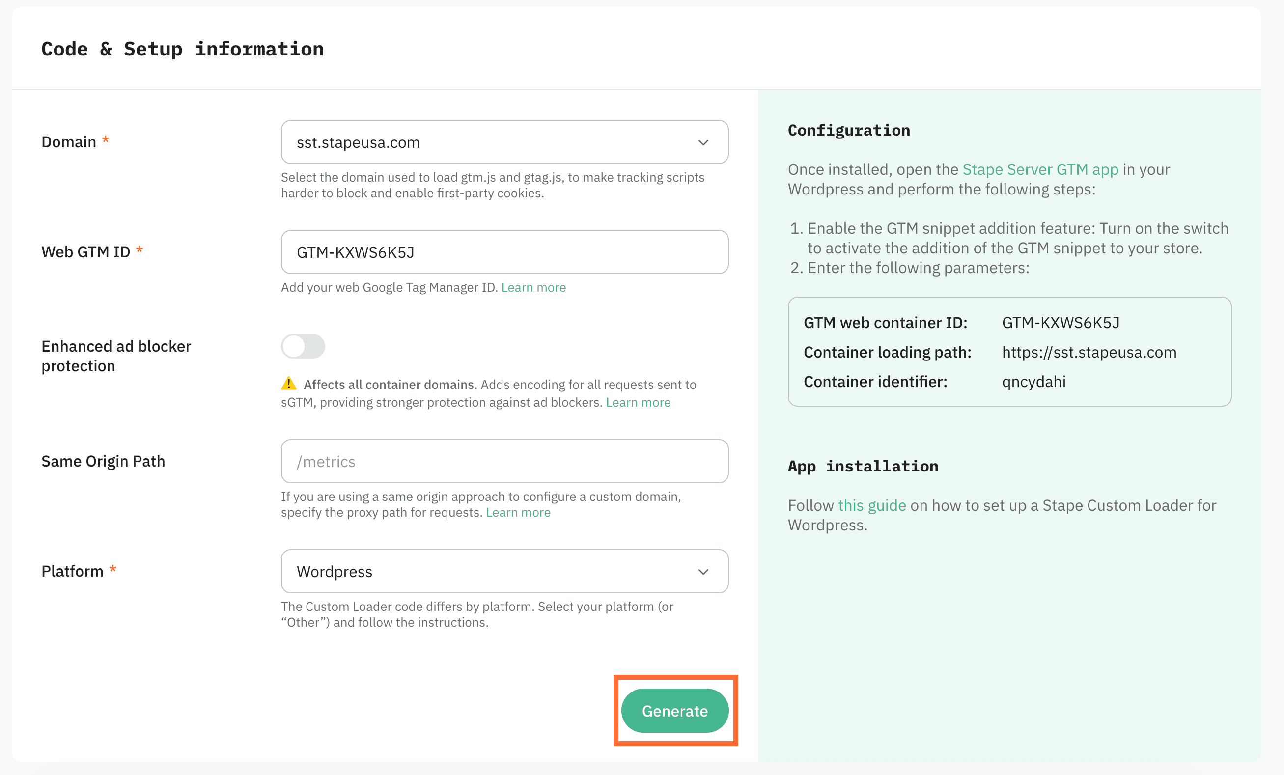 Select your platform and click Generate.