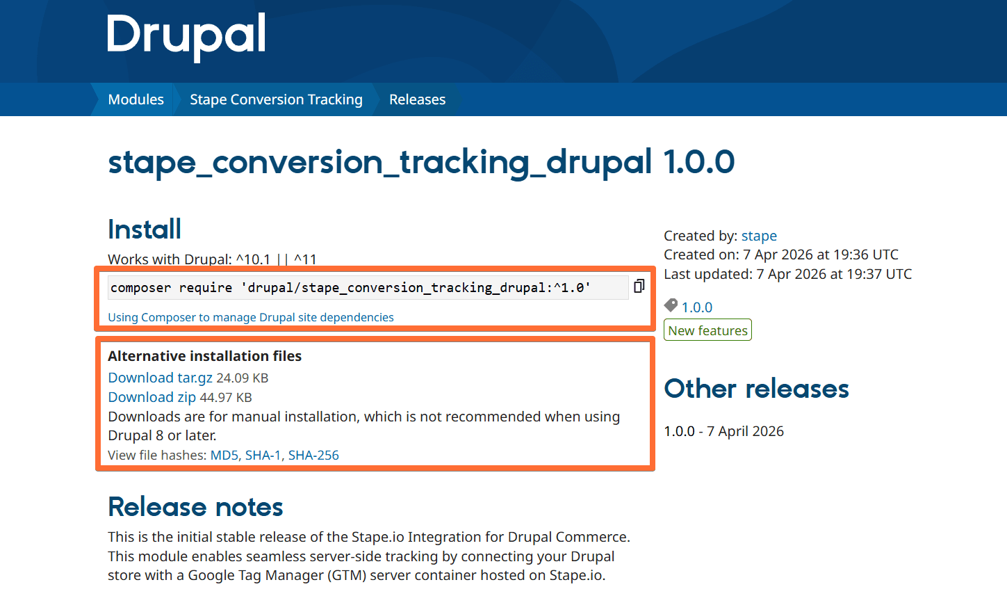 Use one of the installation options for Drupal module
