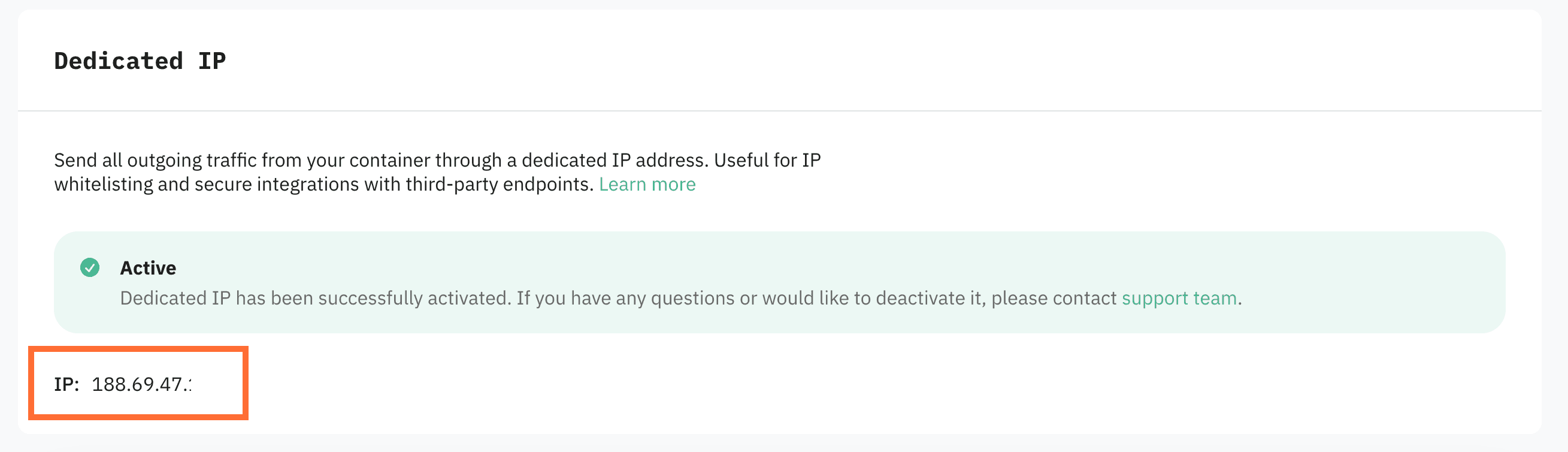 your static IP address will appear in the panel