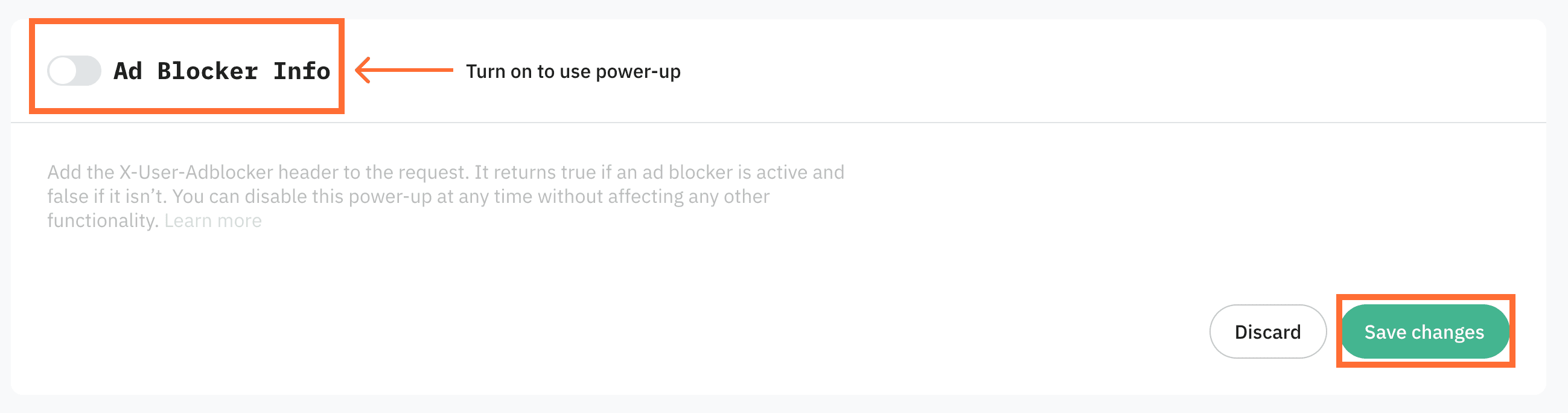 Toggle the Ad Blocker Info switch