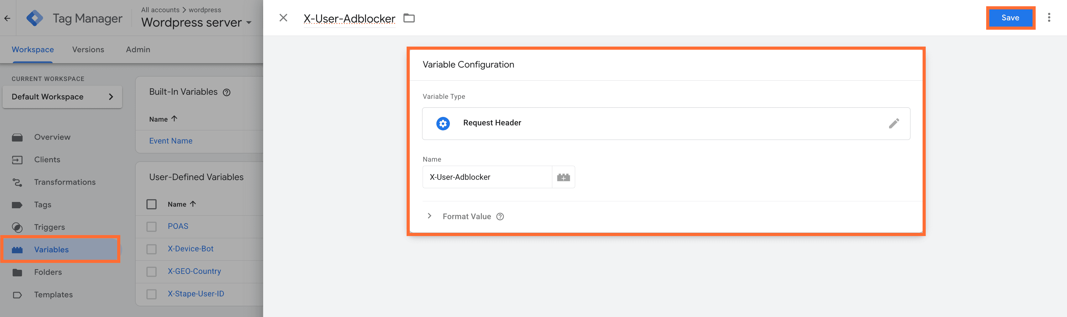 Create a new User-Defined Variable with the type Request