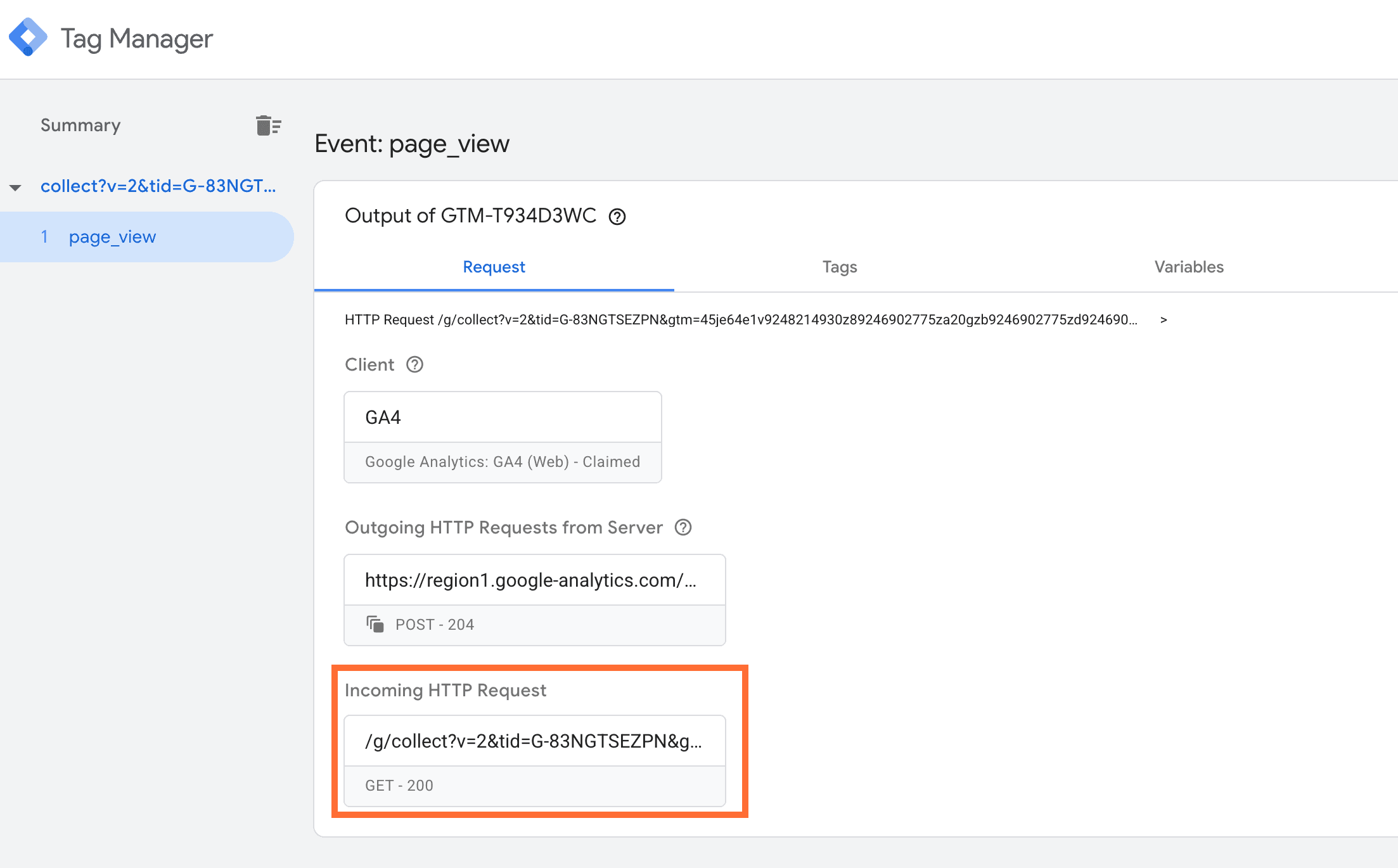 Click on the Incoming HTTP Request