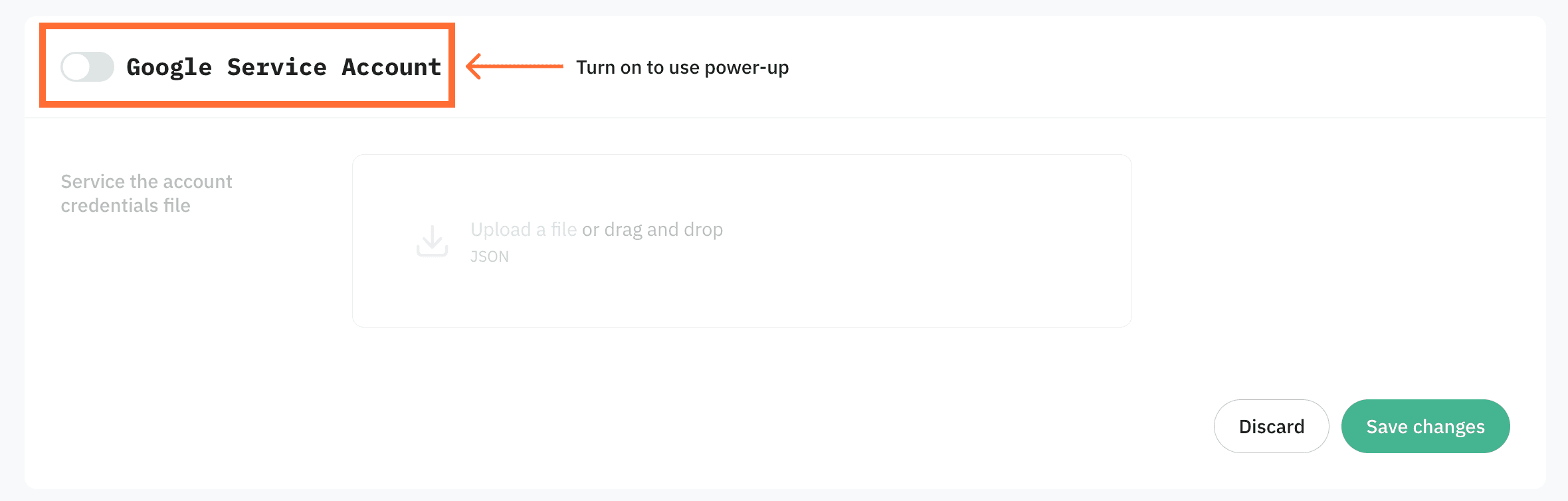 Toggle the Google Service Account switch