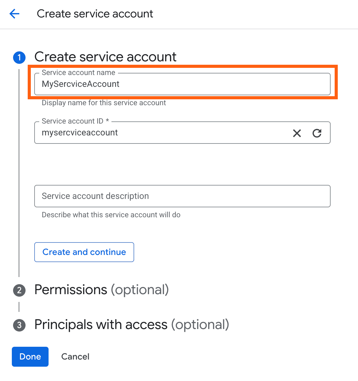 Enter a name, and click Create and continue