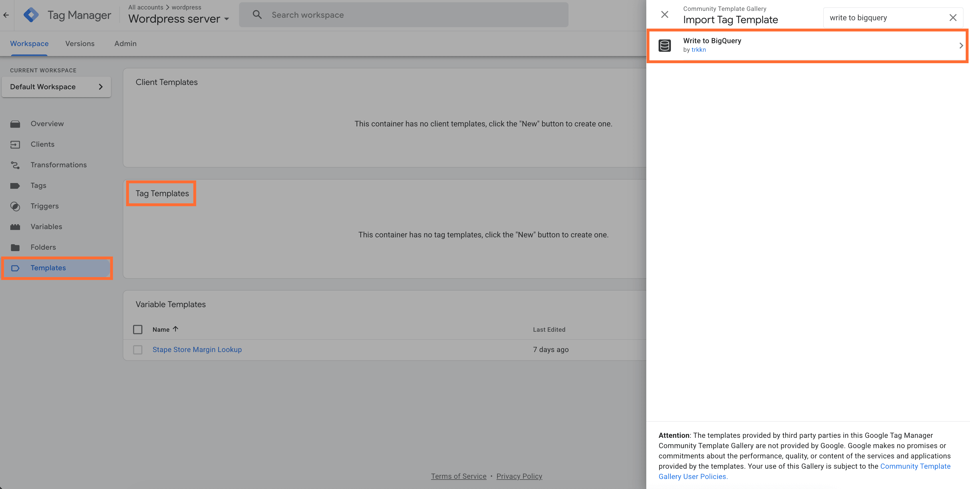 add the Write to BigQuery tag