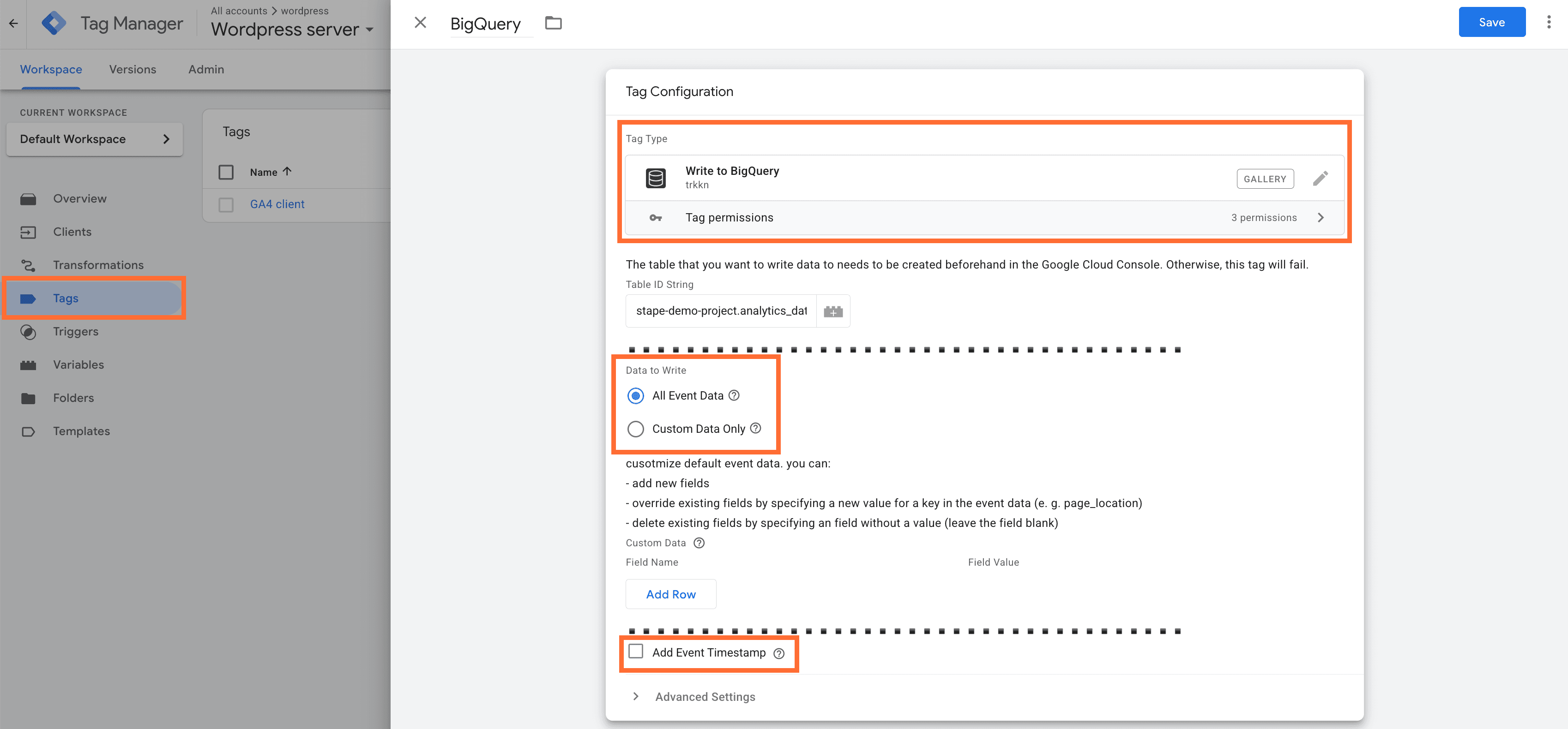 Set your trigger and save the tag