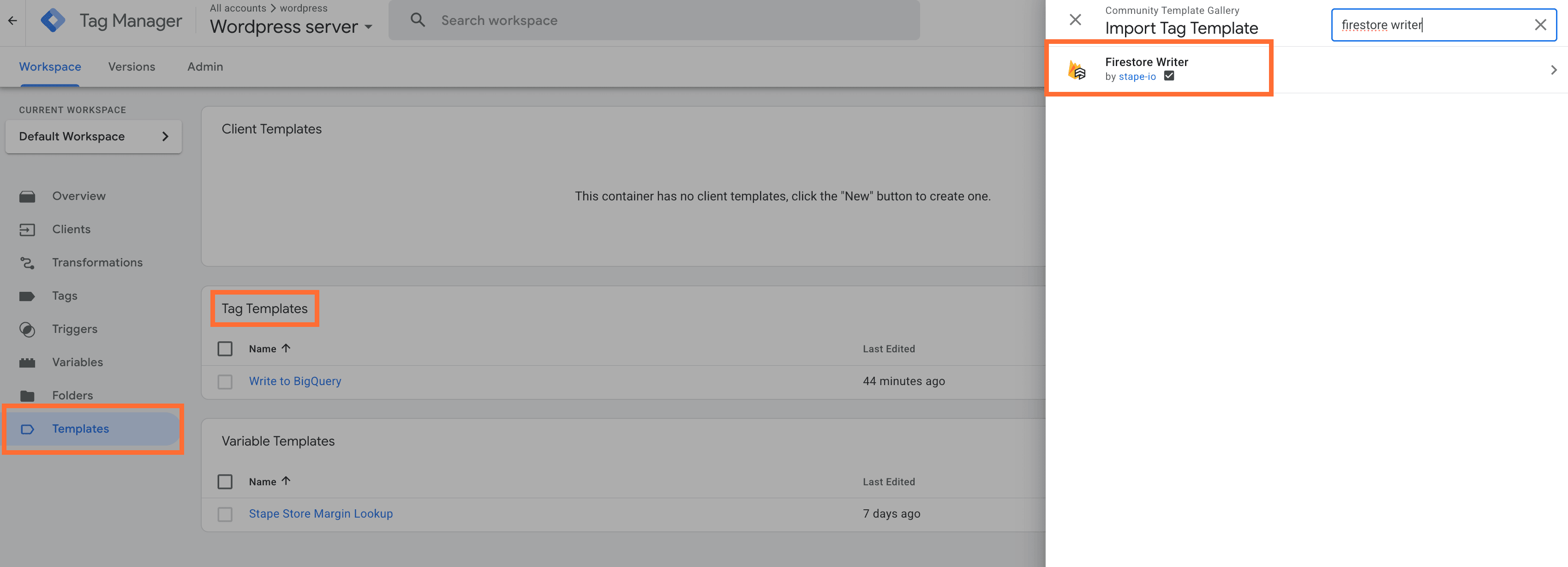 add the Firestore Writer tag