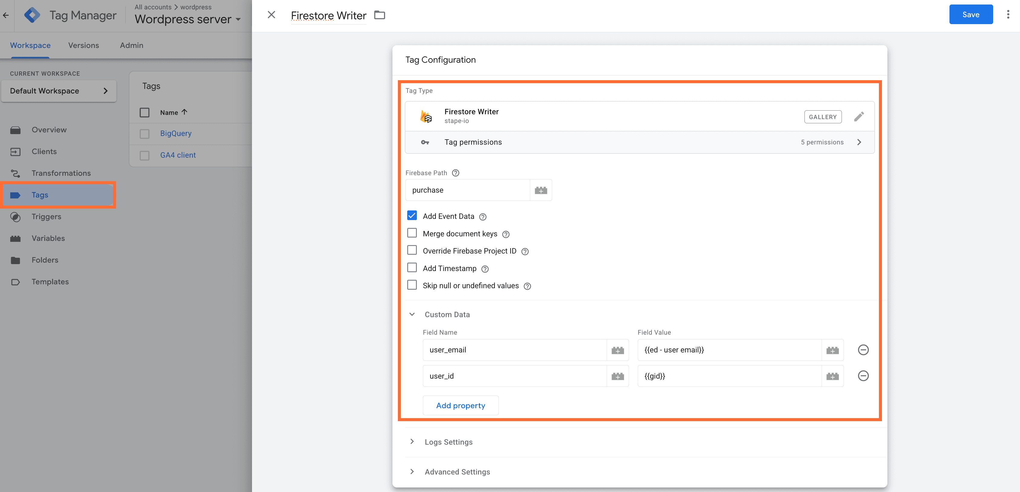 Set your trigger and save the tag