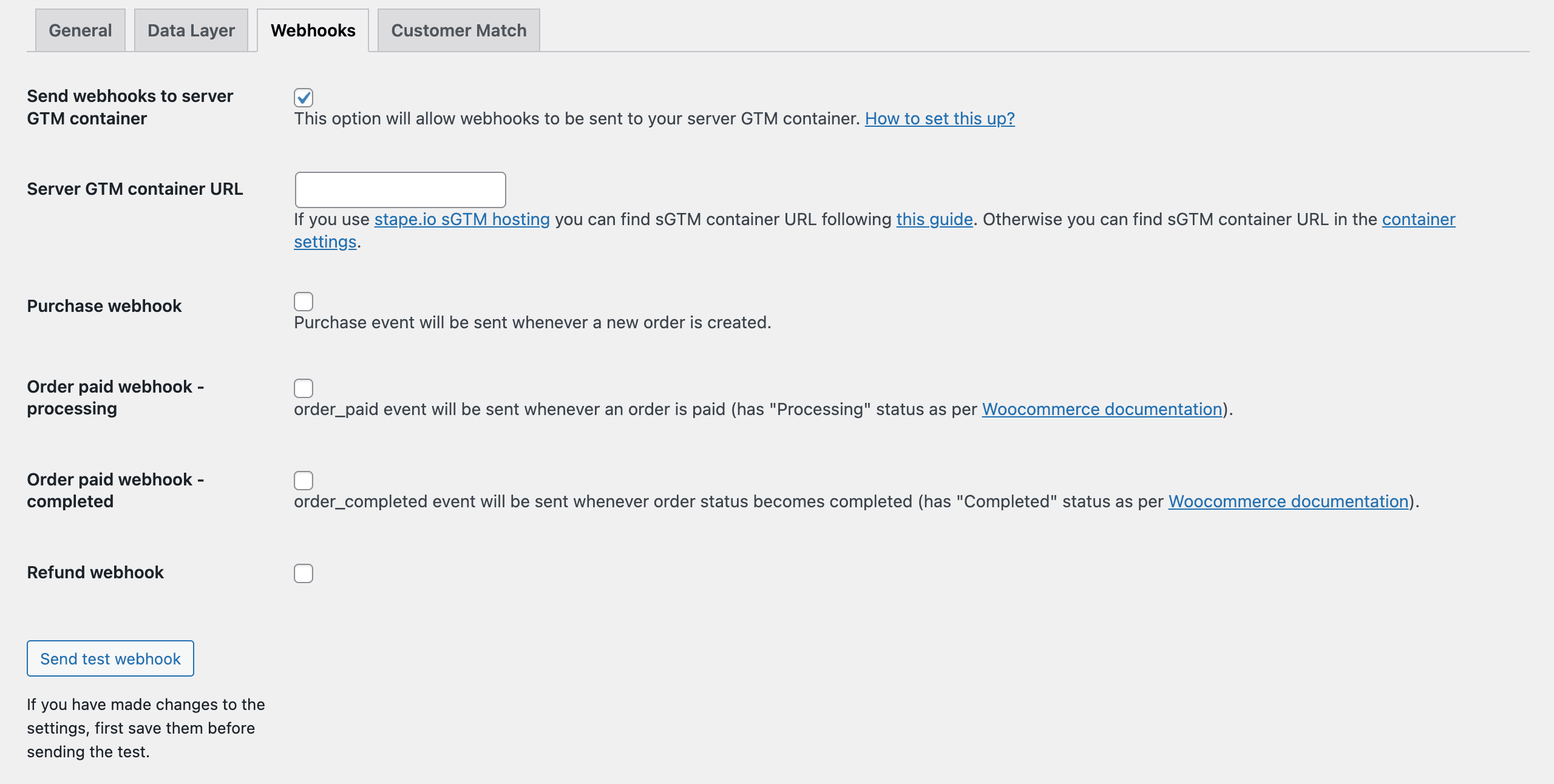 購入および返金ウェブフックをサーバー GTM コンテナに送信します