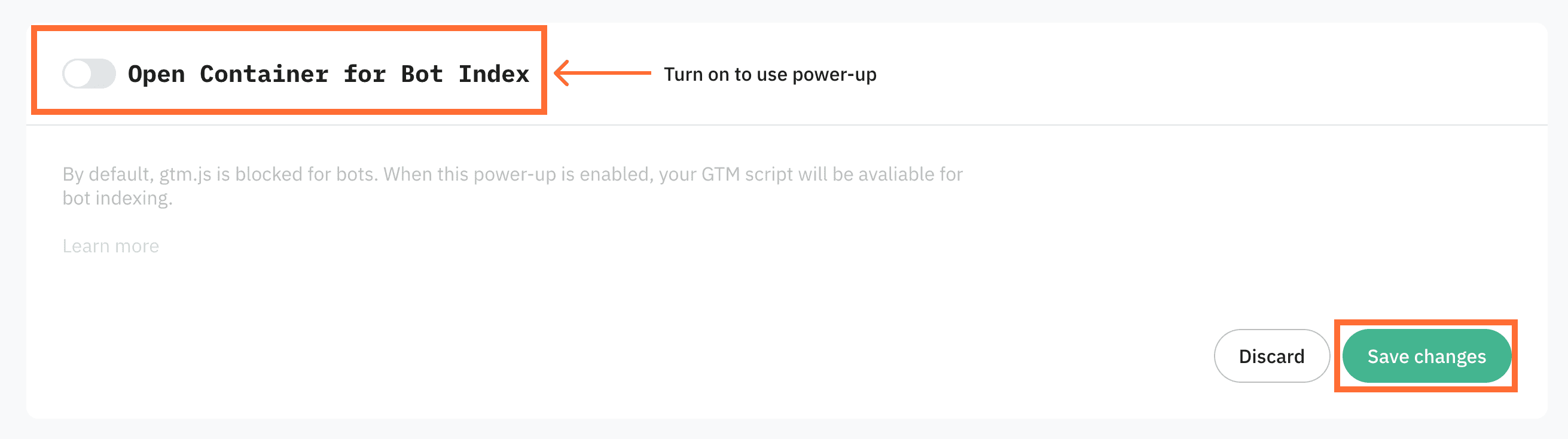 Toggle the Open Container for Bot Index switch to enable it