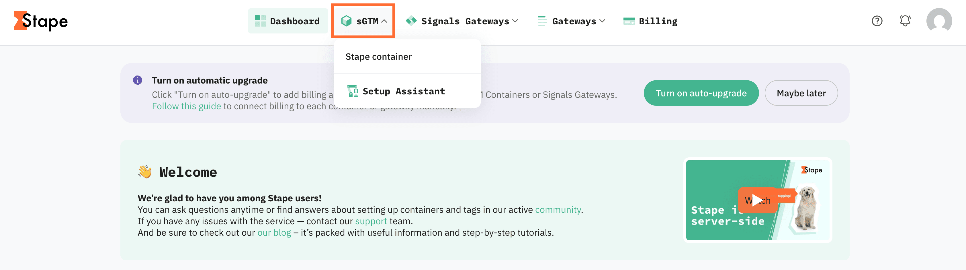 select your sGTM container from the dashboard