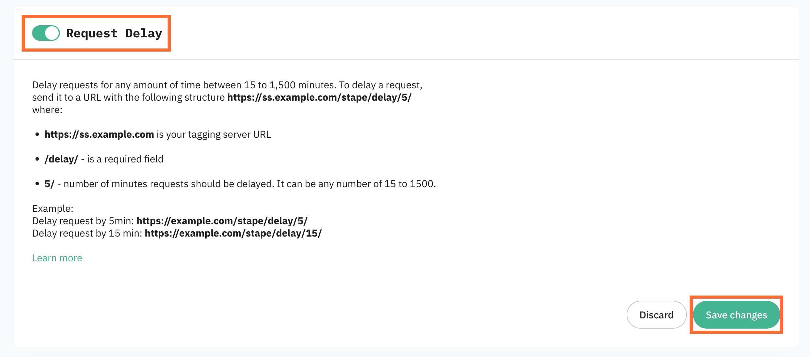 Toggle the Request Delay switch to enable it