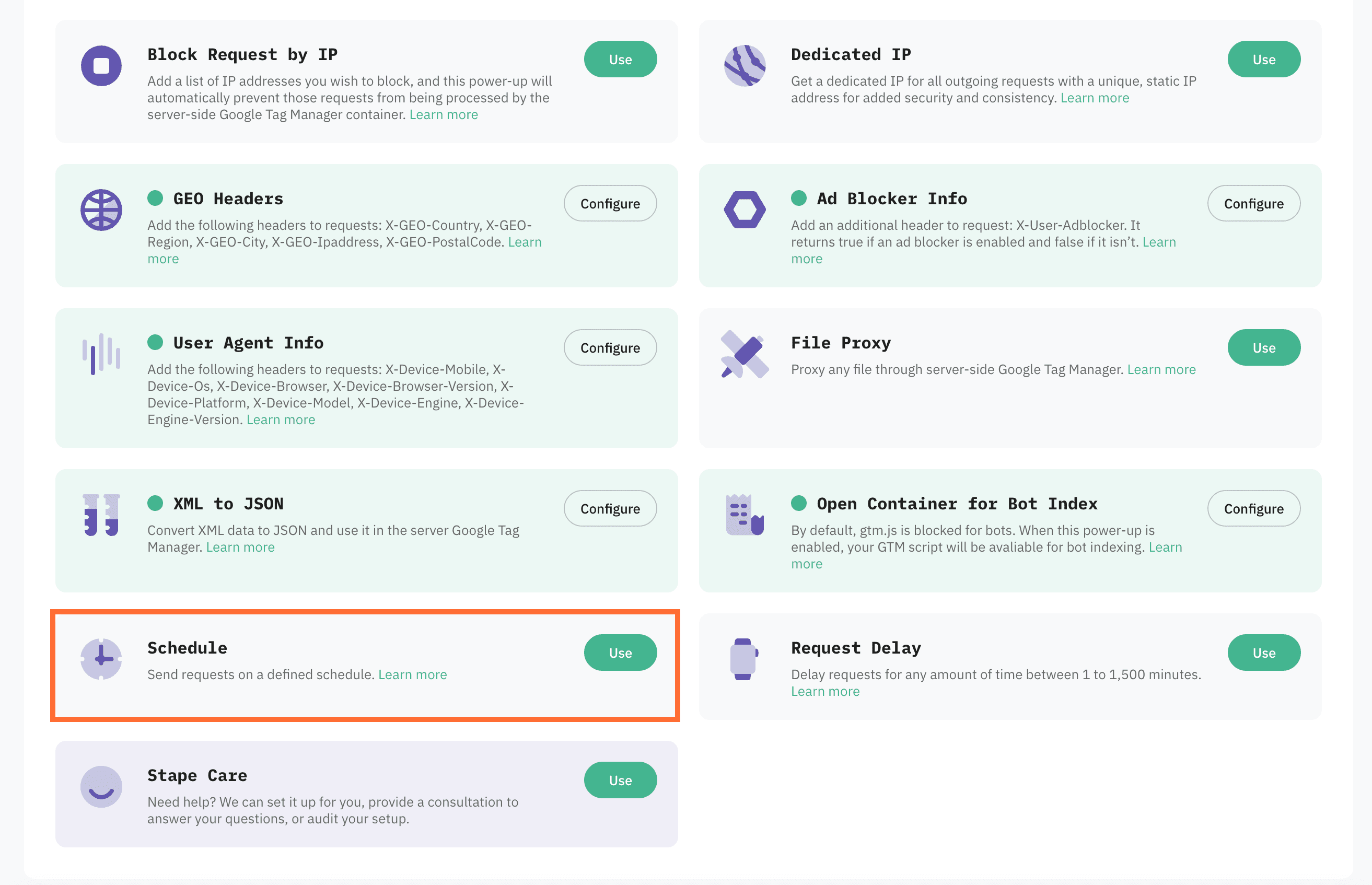 Click Use next to the Schedule panel