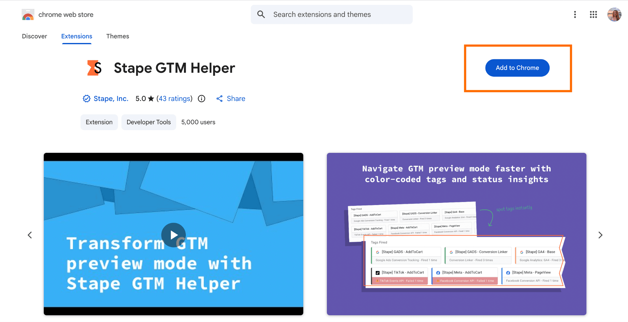 Stape GTM Helper in Chrome web store