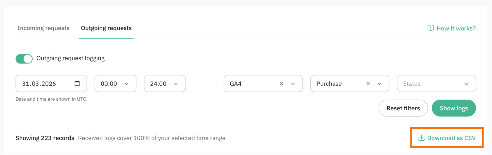 Download as CSV”