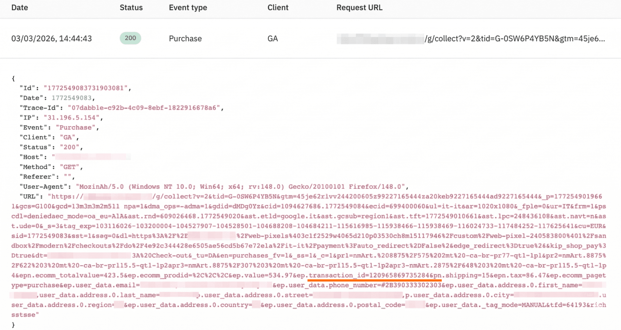 Find the “transaction_id” in the URL.