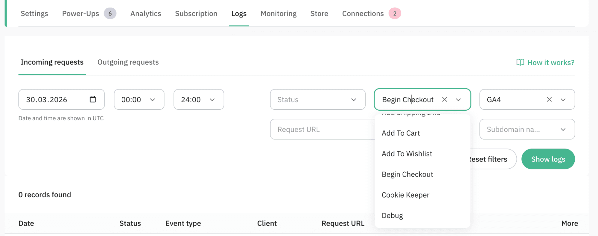 Navigate to your Incoming logs, add the filters
