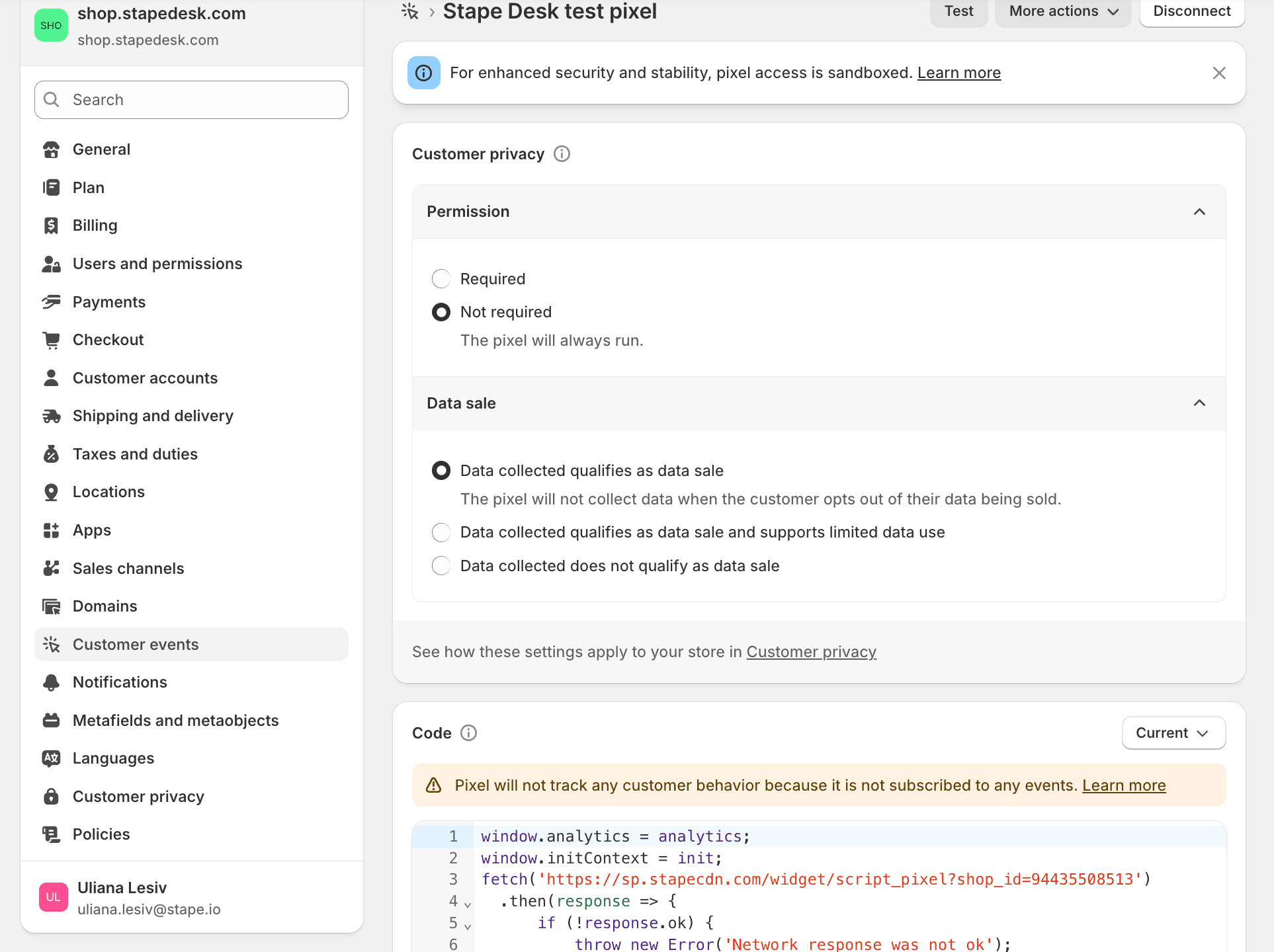Create a custom pixel within the Shopify account