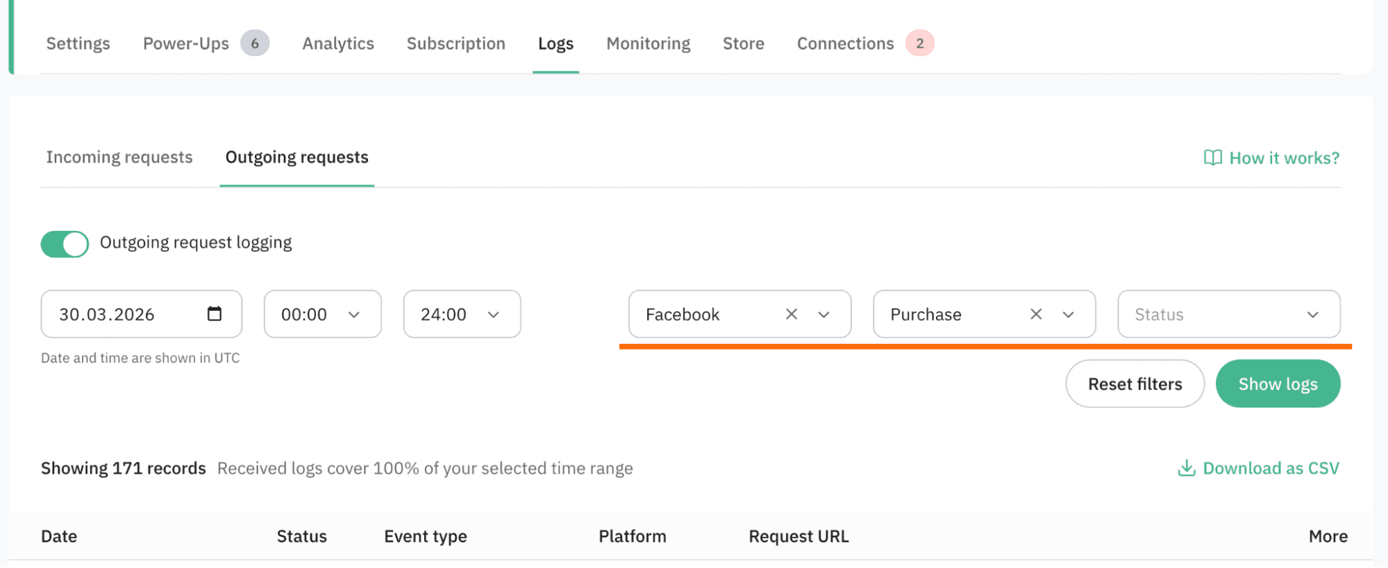 Navigate to Outgoing requests