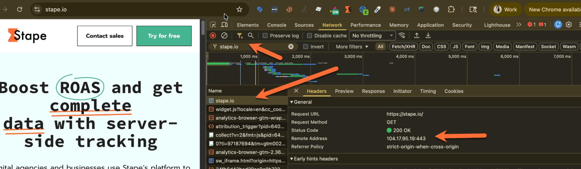 Click it, and under the Headers tab look at Remote Address and note the first two numbers.