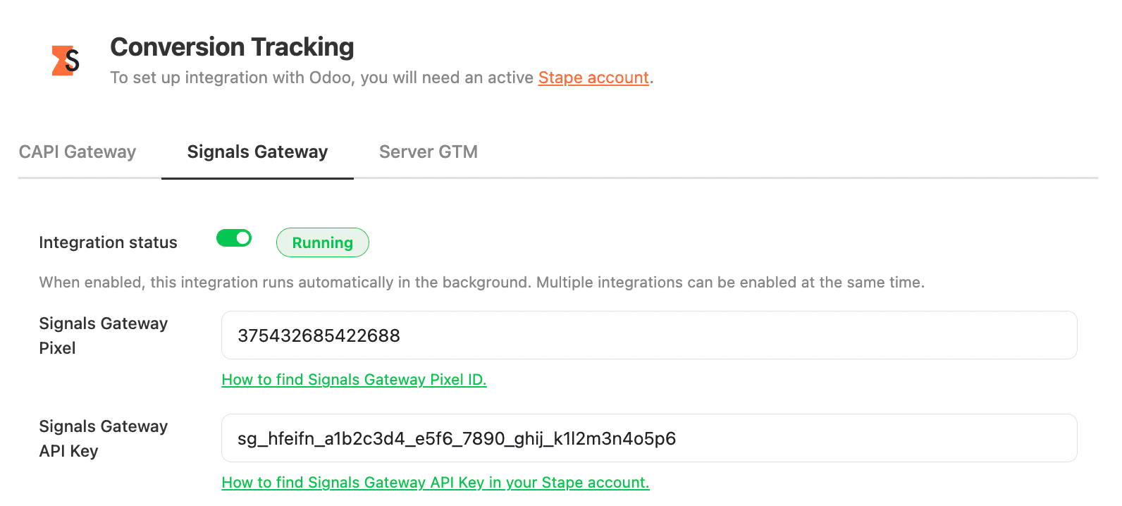 Signals and Stape accounts data