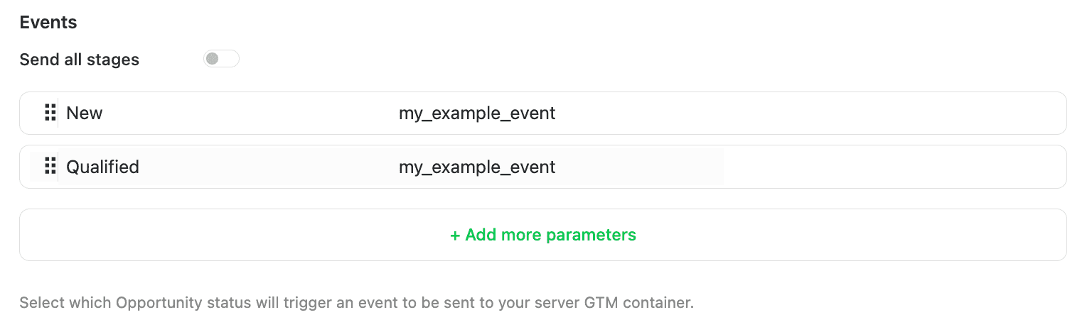 select a Opportunities stage to trigger an event