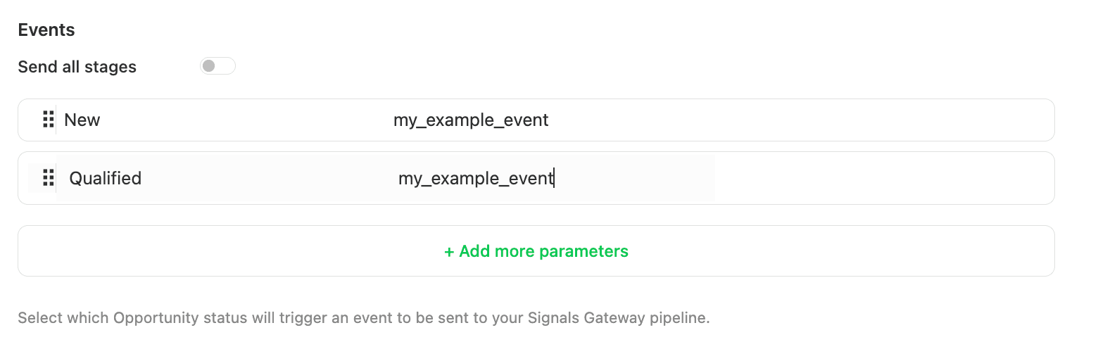 select a Opportunities stage to trigger an event