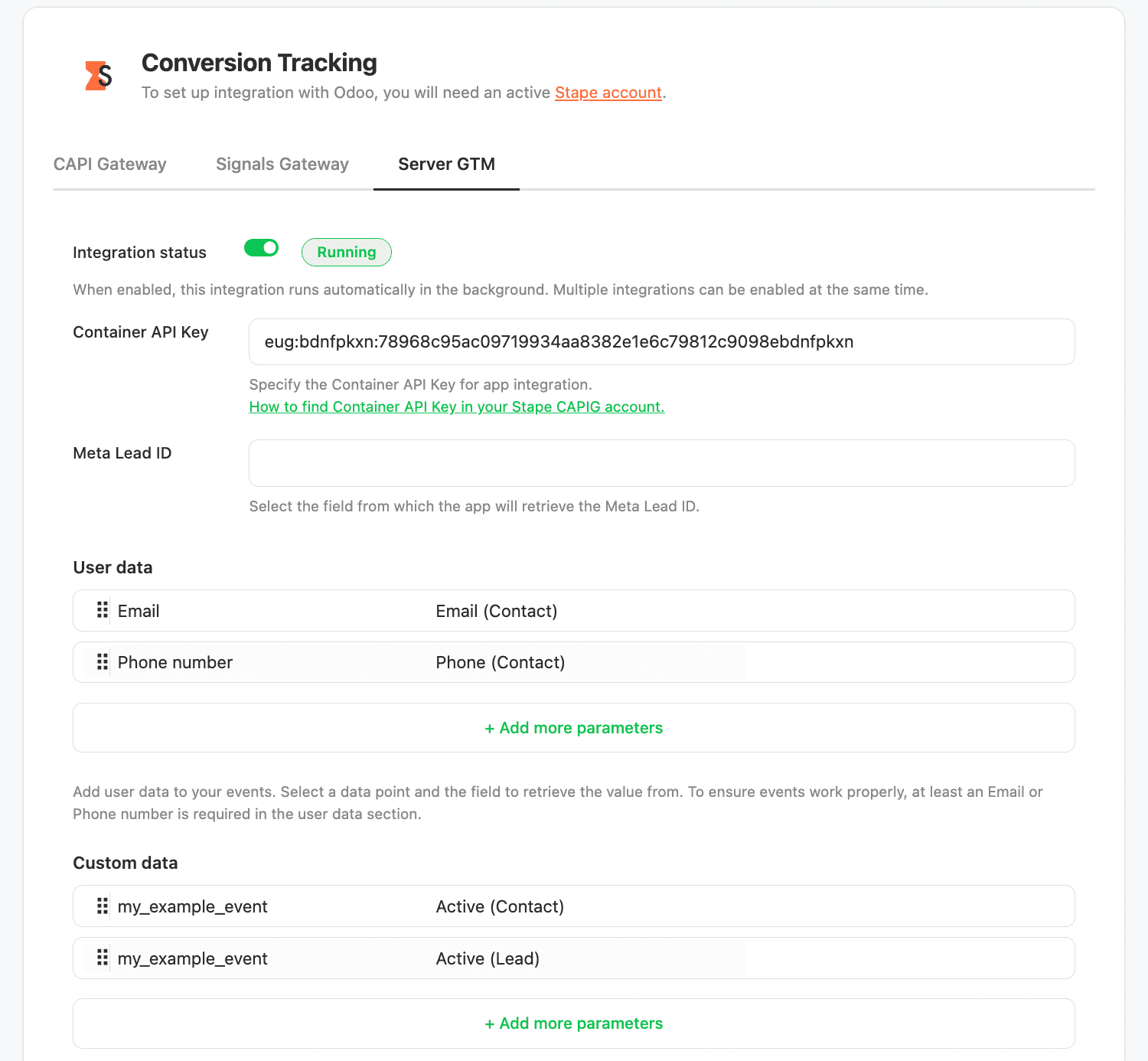 Stape Conversion Tracking app for Odoo CRM