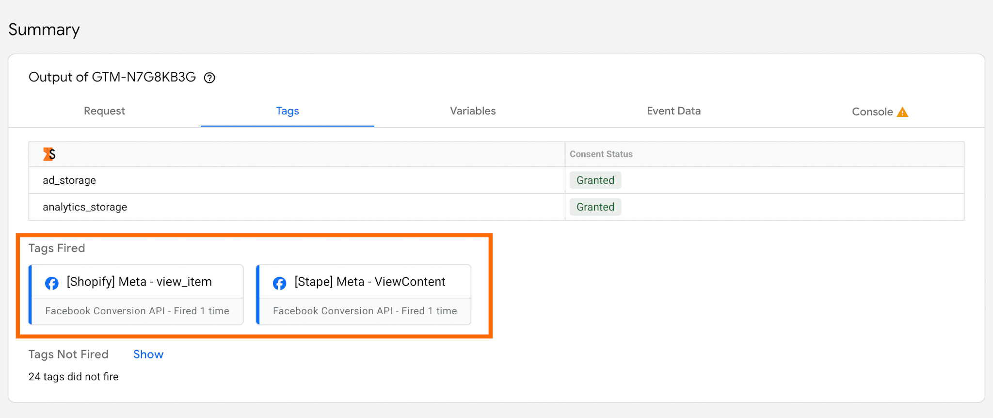 Meta tags fired in the server GTM container