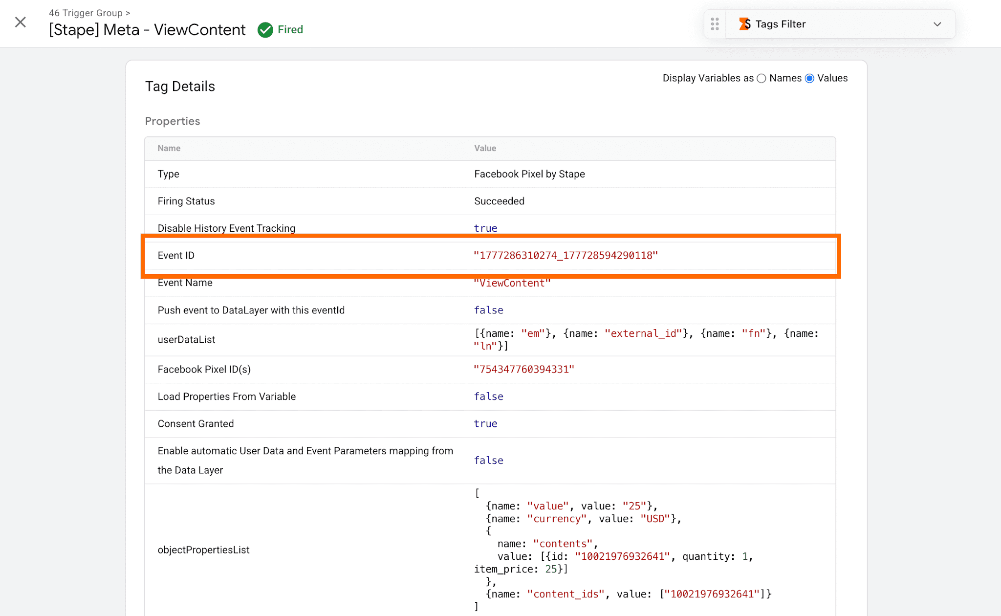 Web container event ID