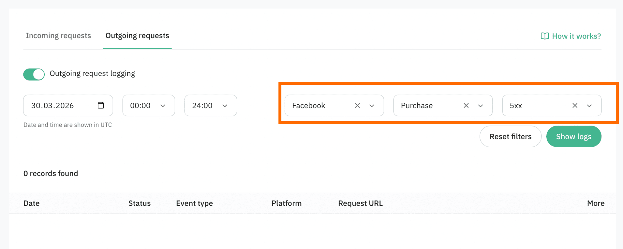 "Outgoing requests" tab