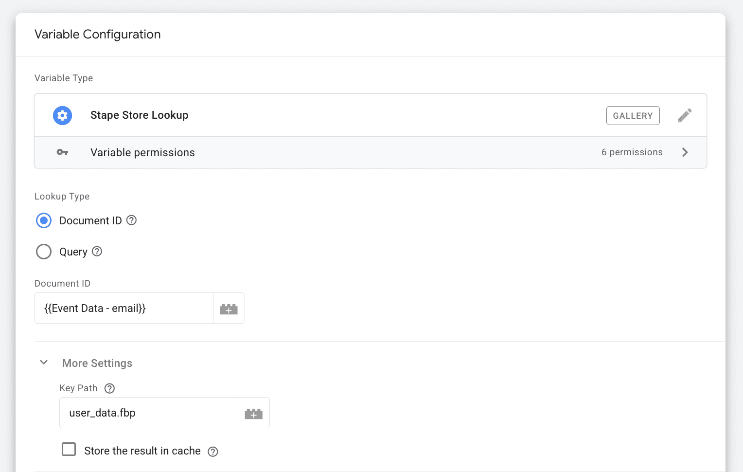 Stape Store Lookup variable configuration