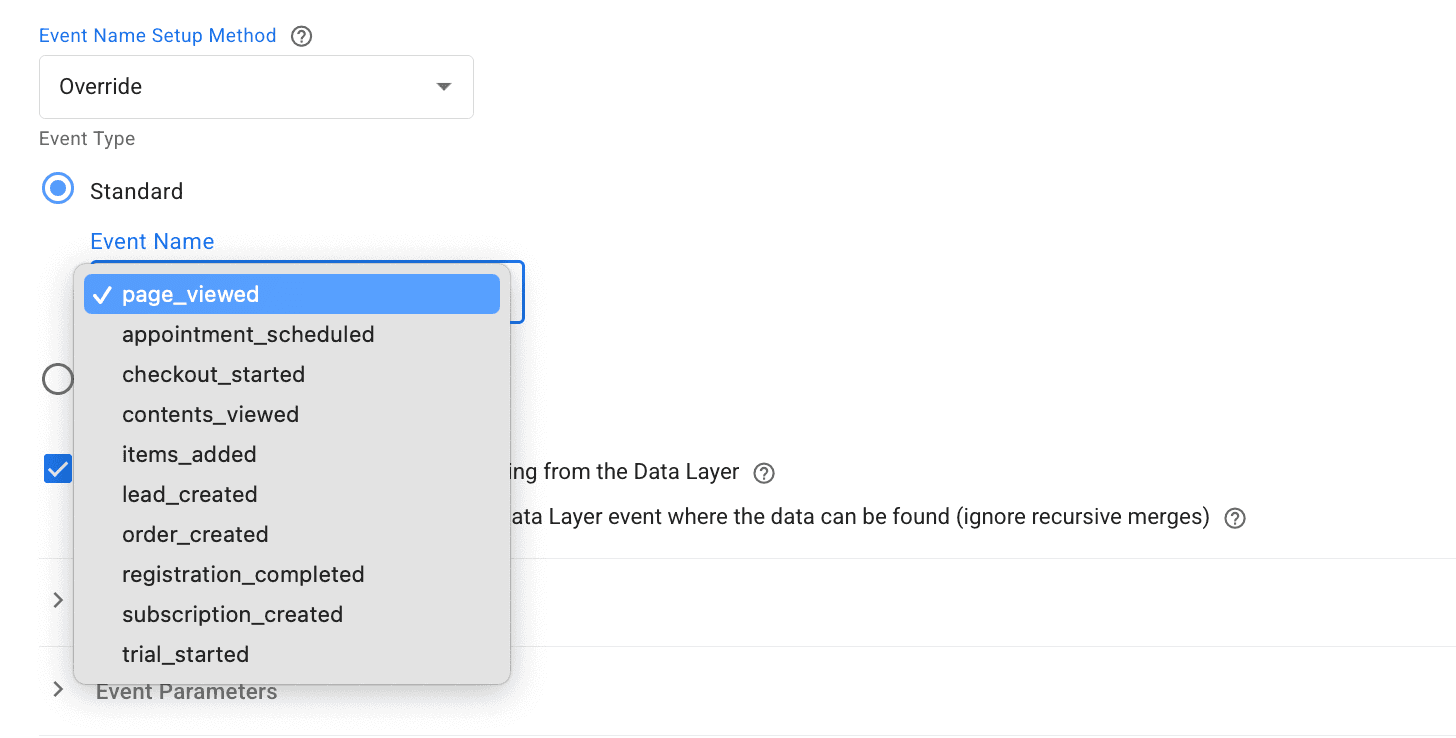 event type in a tag