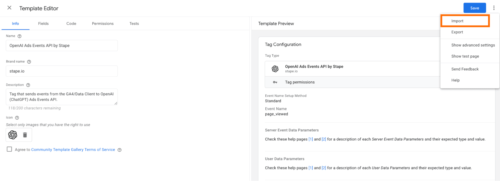 import the tag into server gtm