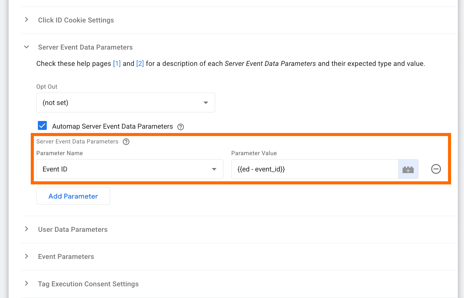 event id variable in tag