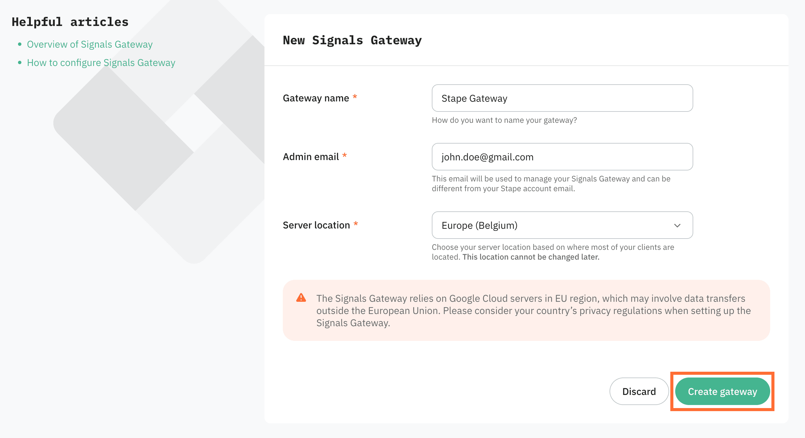Click Create gateway