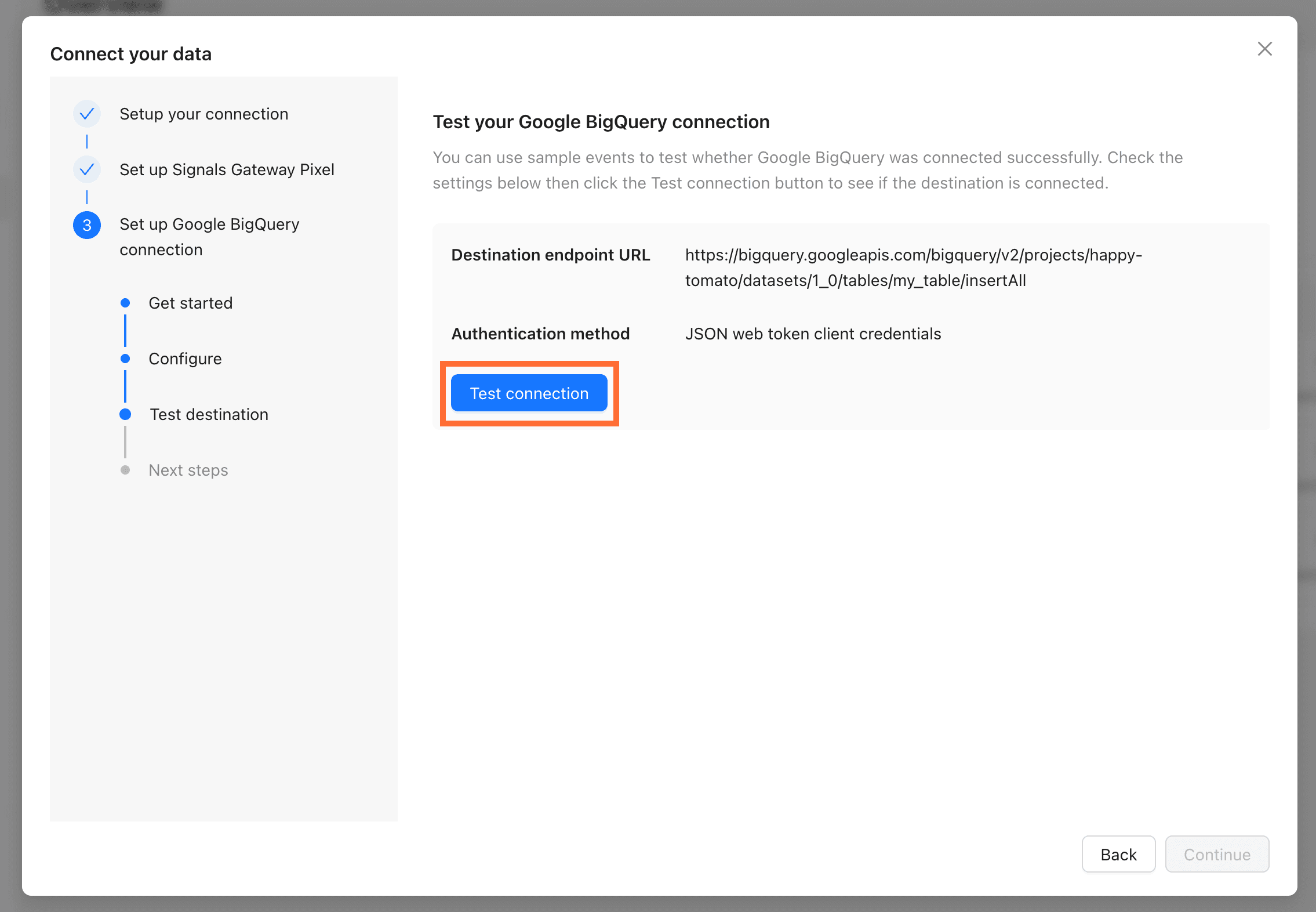 Click Test Connection