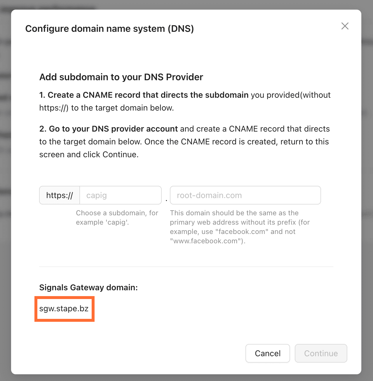 Copy the Signals Gateway domain