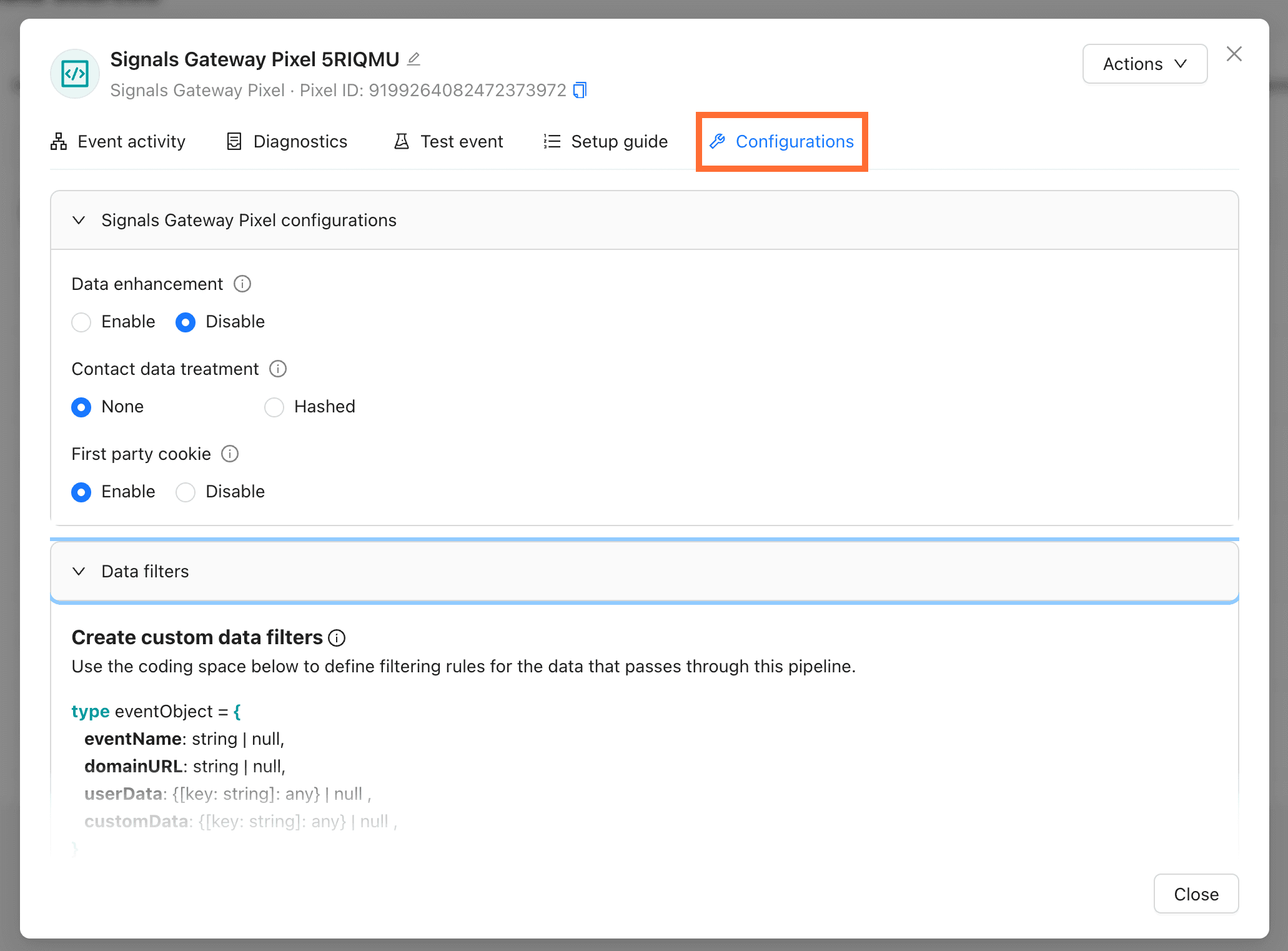 Data source configuration